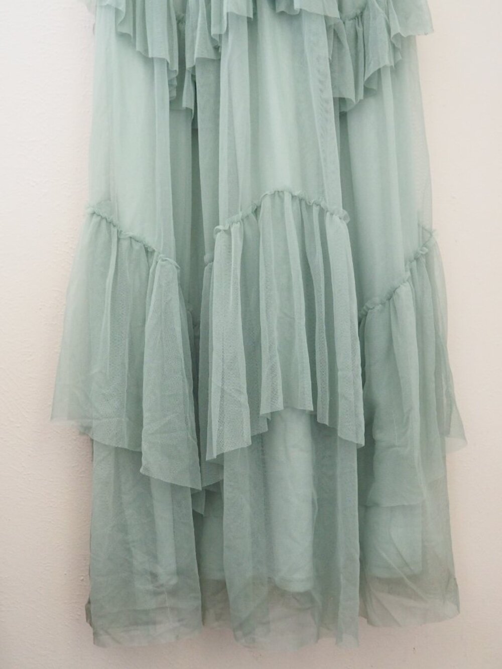 Lulus Sage Green Stunning Personality Mesh Off The Shoulder Maxi Dress sz S - Picture 7 of 11